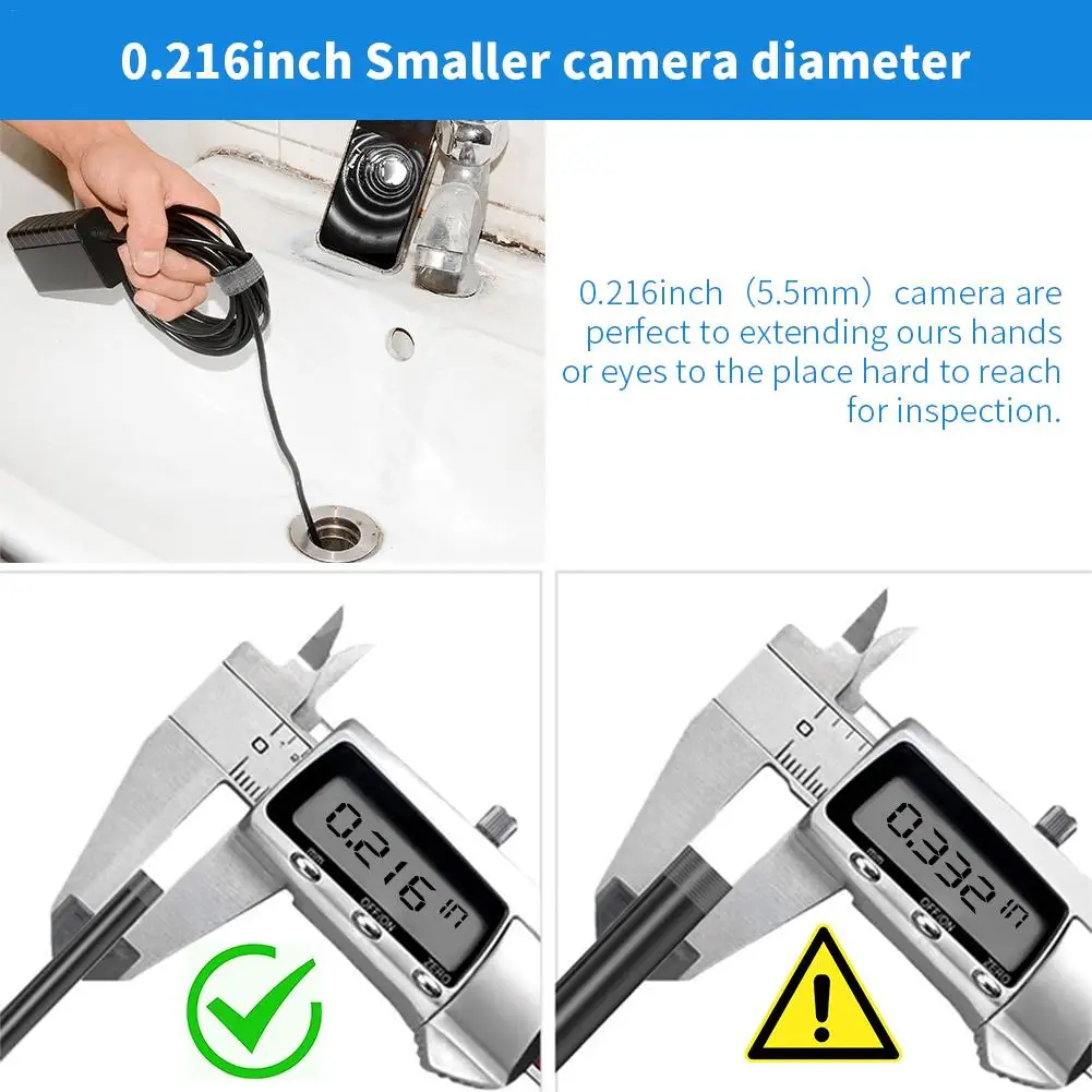 

WIFI Endoscope Inspection Camera 5.5mm 1000P Waterproof Snake Camera with 6 Adjustable LED Light for Pipe Car Inspection