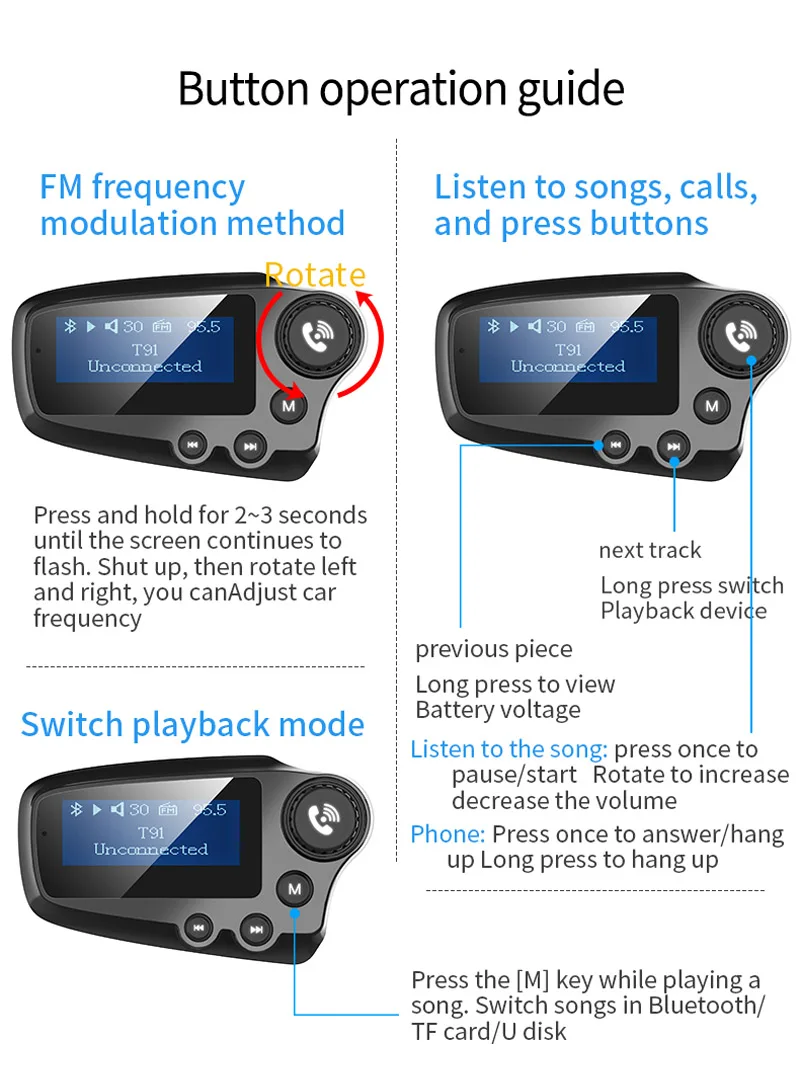 ALLSOME Bluetooth Блютуз-гарнитура fm-передатчик A2DP AUX аудио Автомобильный плеер QC3.0 поддержка быстрой зарядки TF карта/U воспроизведение диска