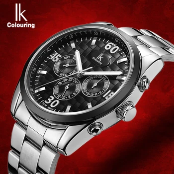 

IK colouring Week Date 24 Hours Sub Dials Automatic Mechanical Watches Full Steel Luminous Brand Sports Men Watch relojes hombre