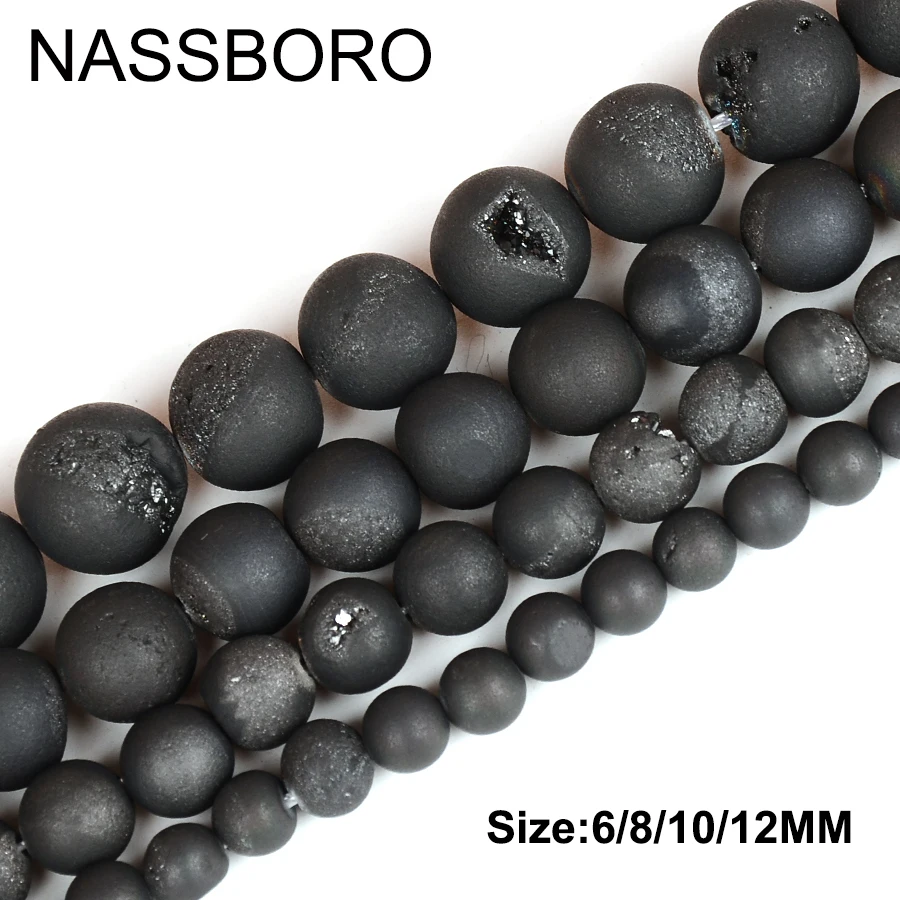 

Metallic Coated Druzy Black Agates Natural Stone Beads For Jewelry Making Charms Spacer Beads Diy Bracelet Necklace Wholesale