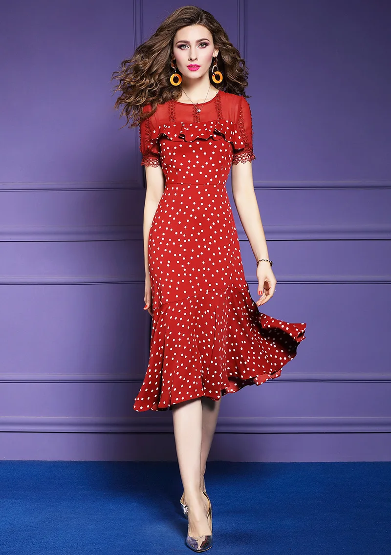 Новинка, превосходное качество, летнее женское шифоновое платье в винтажном стиле, с принтом, Красного размера плюс, с коротким рукавом, Длинные вечерние платья русалки