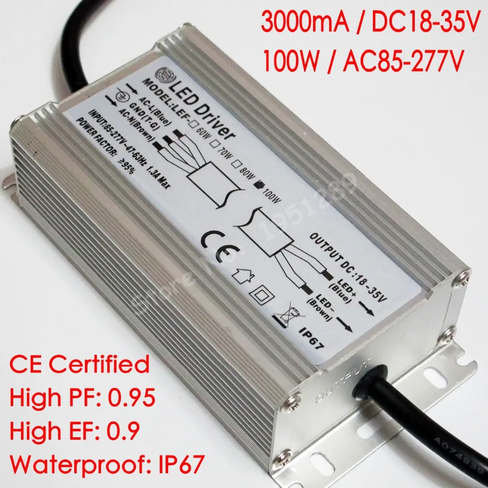 CE Certified Isolated 3000mA DC 18V 35V 100W Led Driver AC 110V 220V