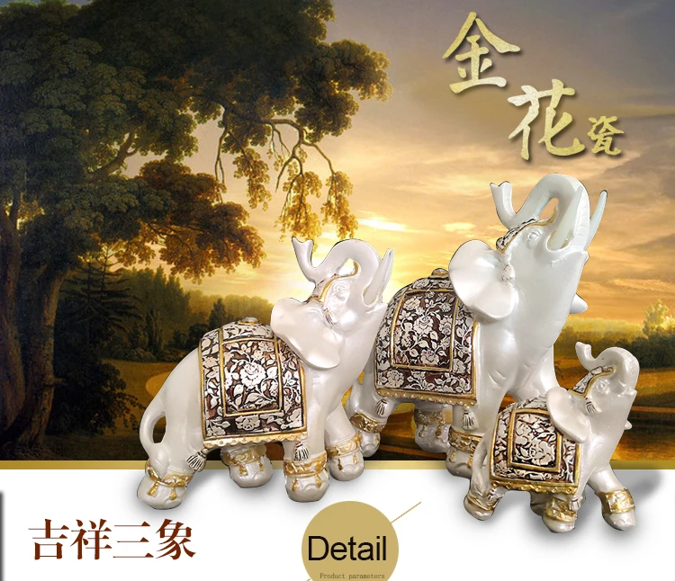 Creative Lucky Elephant Statue Elephant Figurines Resin Office Miniatures Golden Feng Shui Elephant Ornament Home Decoration