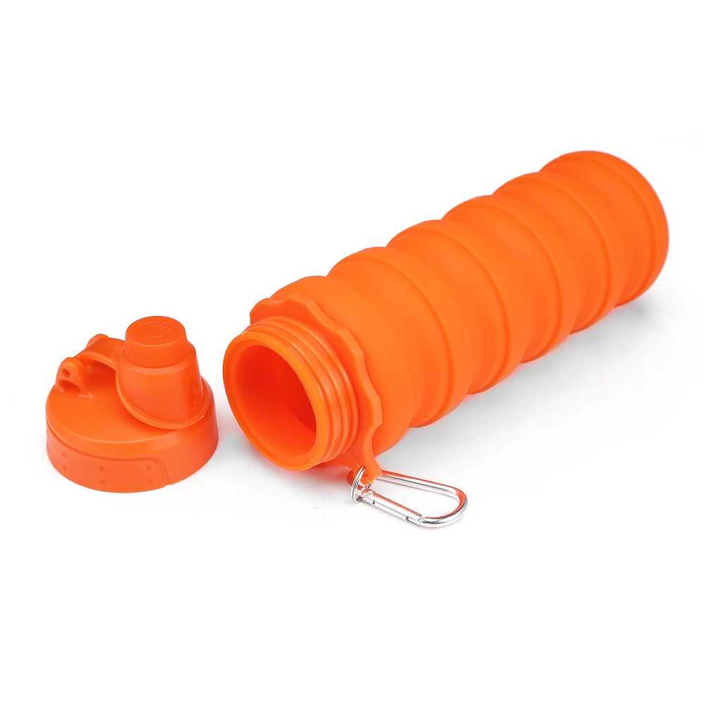 BPA Free 500 мл герметичная, силиконовая складная бутылка для воды с крюком для спорта на открытом воздухе, кемпинга, пешего туризма, велосипедные бутылки, чайник