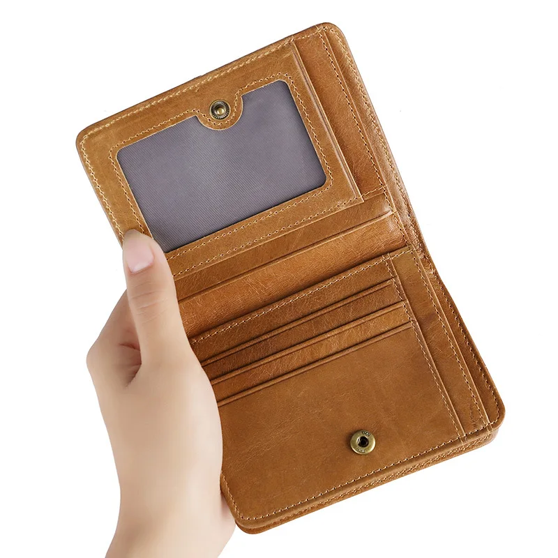 

New Retro Men's Wallet, Oil Wax Leather Multi-Function RFID Anti-Theft Wallet Zipper Purse