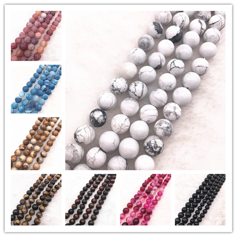 

Natural Stone Bead Tiger Eye /Dream Fire Dragon Veins/White Howlite/Stripe Onyx Agat Loose Stone Beads For Making Bracelet DIY