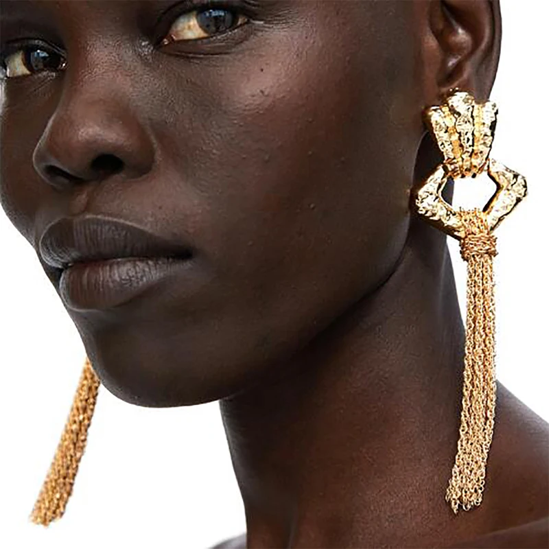 

Hot Sale ZA Jewelry Long Tassel Drop Earrings for Women Long Gold Earring Wedding Gifts Cheap Statement Jewelry Wholesale