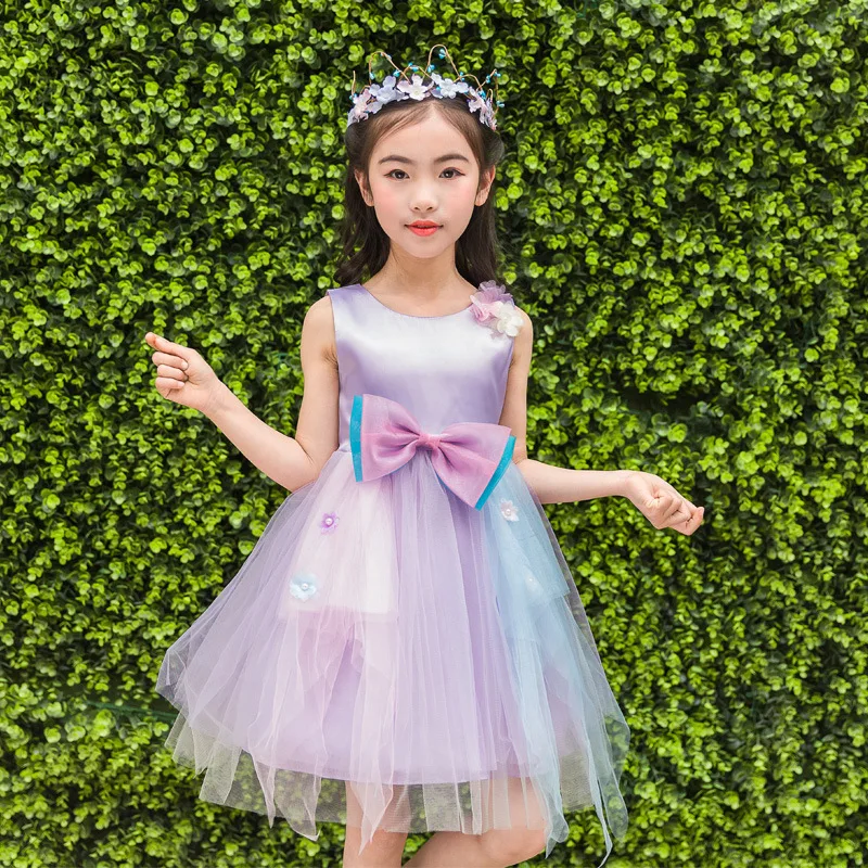 Dress For Girls Solid Volie Girl Clothing 2017 Summer Princess Baby Formal Mesh Children Ball Gown Clothes Kids Flowers Regular | Детская