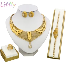 Liffly Dubai Jewelry Sets Gold Crystal Pendant Necklace Earrings Ring Bracelet Nigeria Jewelry Set for Women цена Liffly Dubai Jewelry Sets Gold Crystal Pendant Necklace Earrings Ring Bracelet Nigeria Jewelry Set for Women цены онлайн