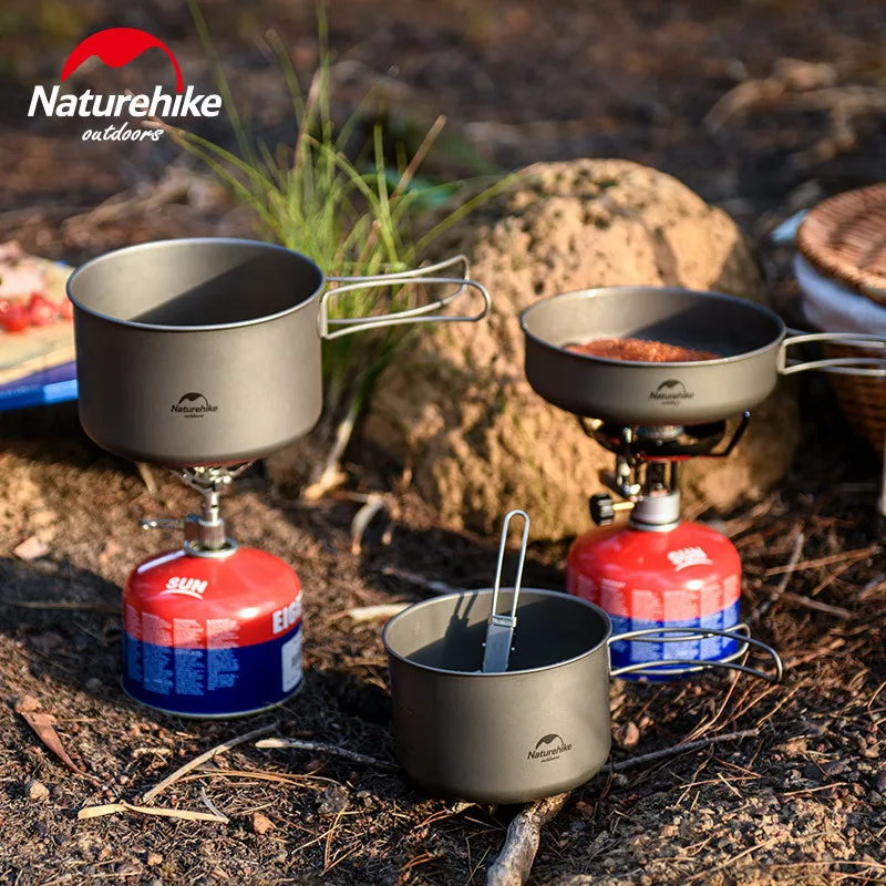 Naturehike de titanio 2-3 personas vajilla Picnic al aire libre Camping utensilios de cocina olla Pan ultraligero de titanio de utensilios de cocina