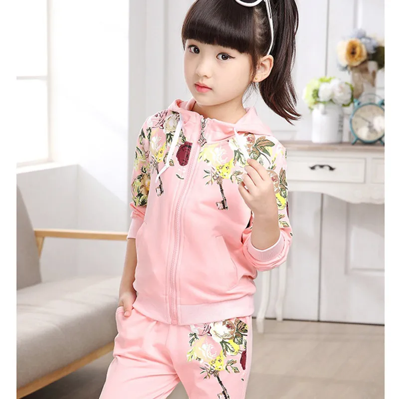 

2018 Brand Girl Sport Print Flower Clothing Set for Autumn Spring Long Sleeve+ Pants Clothes Set Kid School Cute Clothes Set
