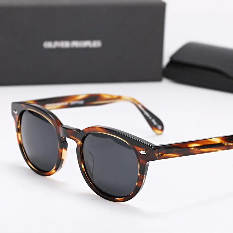 Винтажные круглые мужские солнцезащитные очки и женские брендовые дизайнерские солнцезащитные очки ov5036 sheildrake наивысшего качества поляризованные линзы - Цвет линз: Strip Brown vs Gray