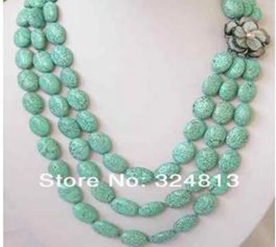 

New Women's fashion 3strands 13X18mm green Necklace AA1545