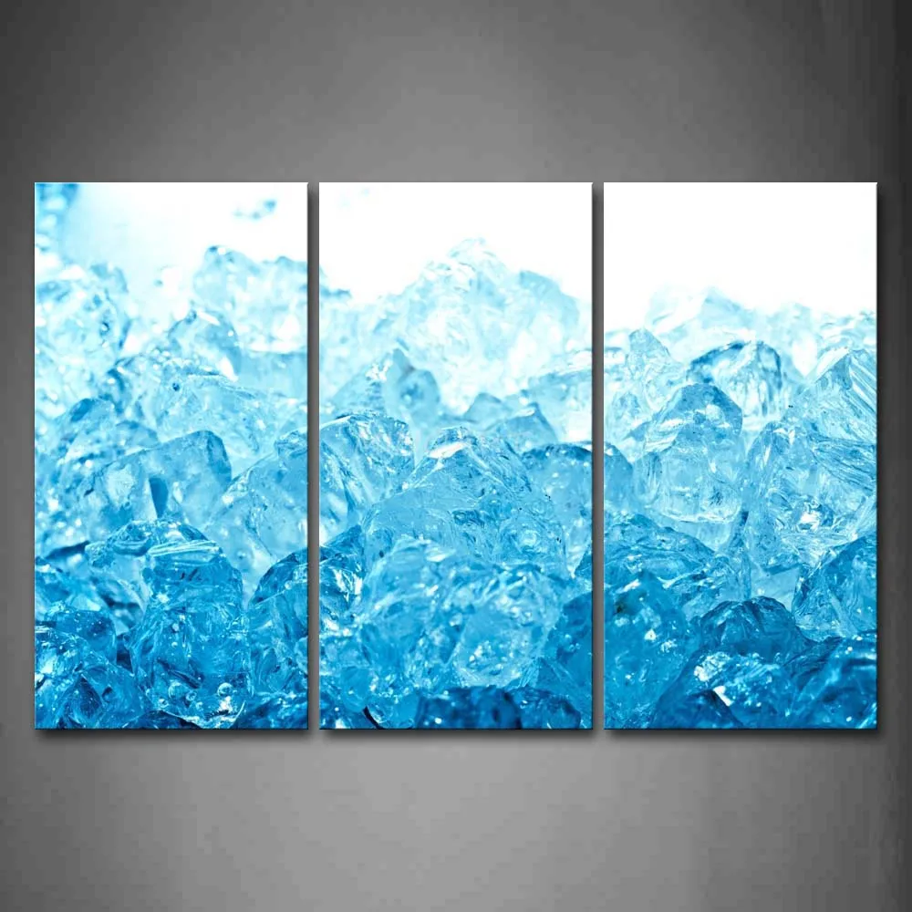 3 Piece Wall Art Painting Ice Cubes In Blue Like Little Ocean Picture