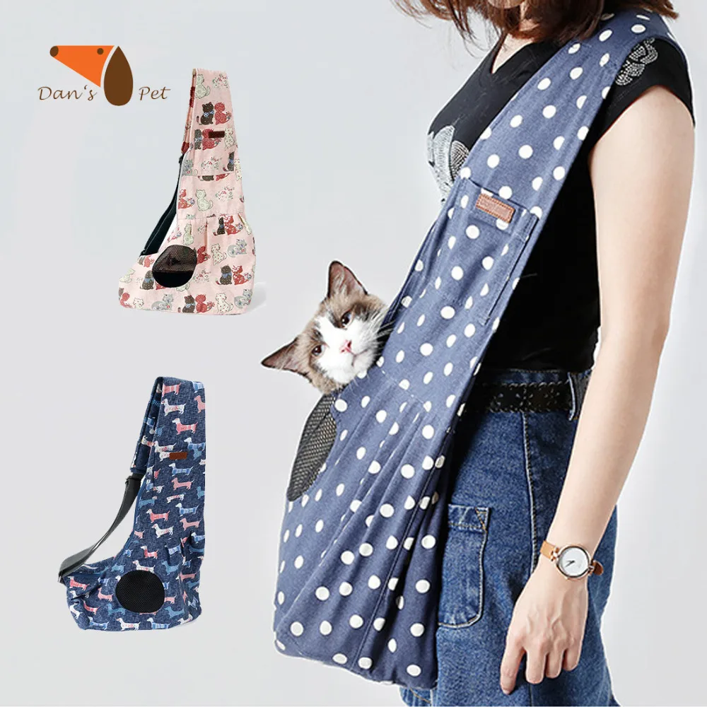 Canvas Pet Dog Cat Sling Carrier Shoulder Bag Soft wider foam Padded