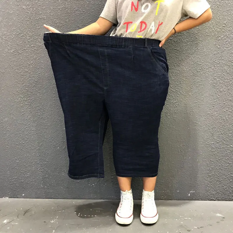 

Plus Size 10XL 9XL 8XL Women Jeans Capri Pants Pencil Female Elastic High Waisted Strech Jeans Ladies Summer Thin Denim Trousers