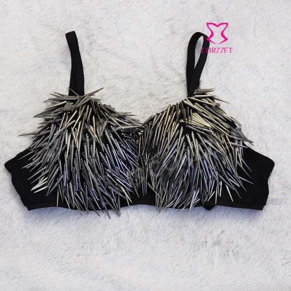 

Fashion Punk Spiked Bra Top 3/4 B Cup Women's Rivet Corsage Sexy Club Brassiere Underwear
