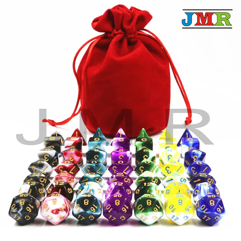 Best Price 7 Sets of Transparent Mix Opaque Color Polyhedron Rpg Dnd Gaming Dice with A High Quality Portable Bag for Game|Кубики| |
