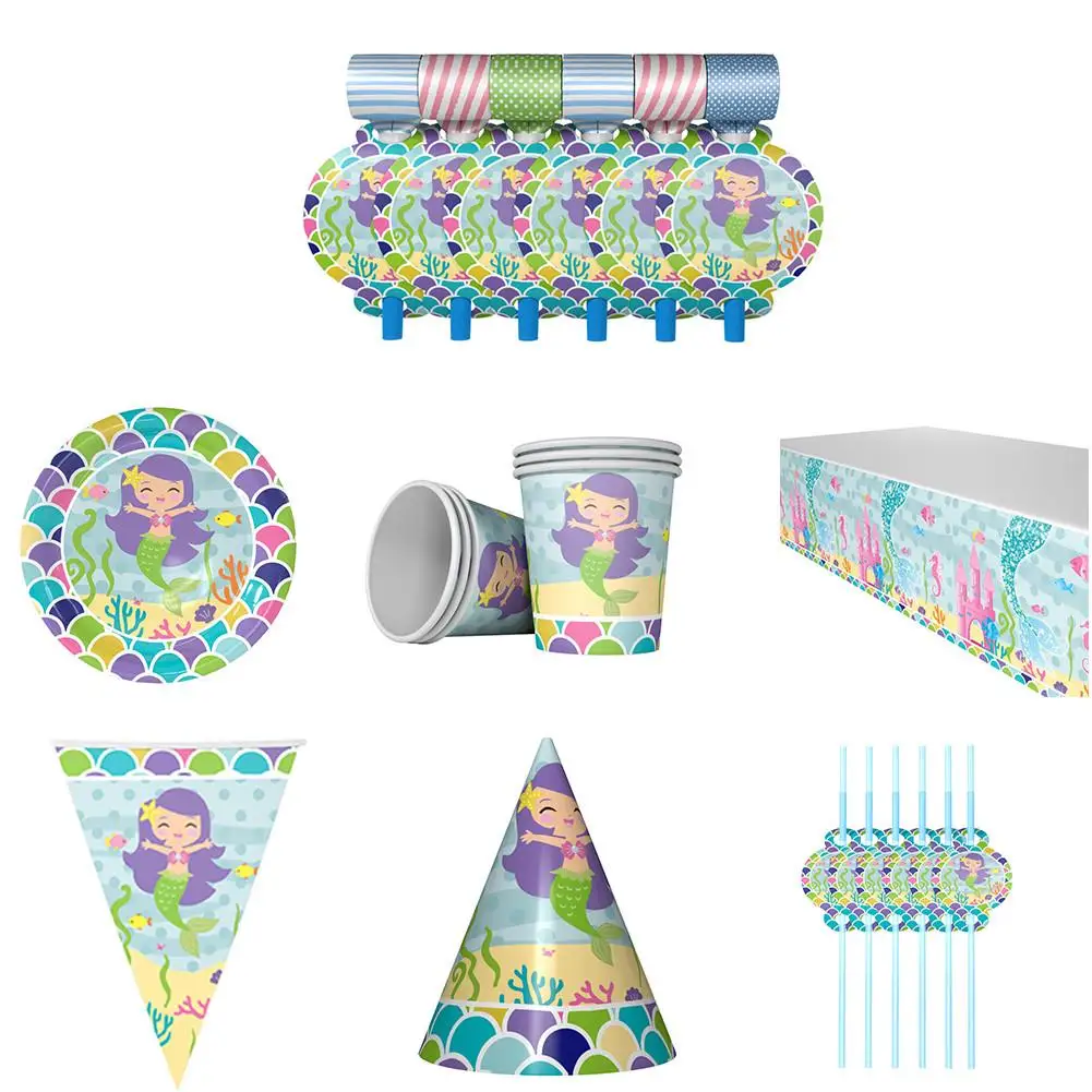 

Mermaid Pennant Paper Tray Gift Bag Paper Cap Tablecloth Paper Cup Birthday Party Set Atmosphere Props