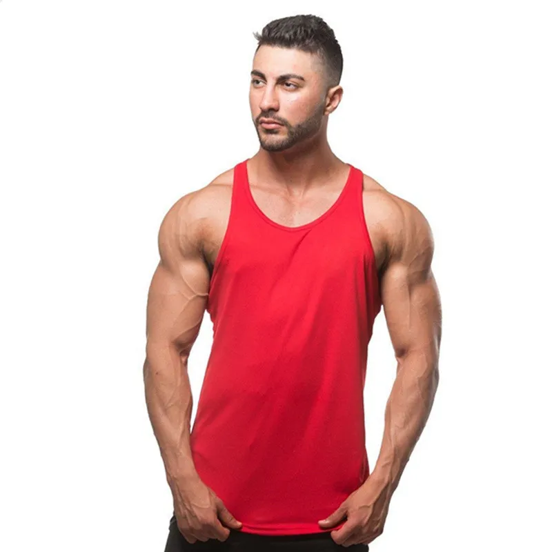 Brand New mens Tank Top Men Gyms Stringer Sleeveless Shirt Open Sides Blank Fitness Clothing Cotton Sportwear bodybuilding Ves - Цвет: 11  red