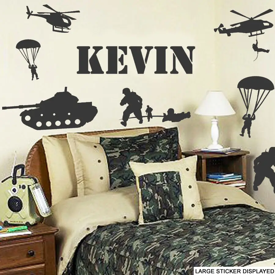 Custom Name Army Solider Wall Decal Boy Room Kids Room Personalized Name War Military Tank Helicopter Wall Sticker Playroom Art (3)