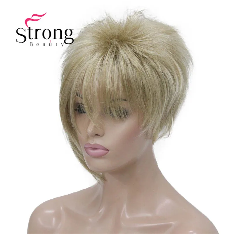 RG-9754 #15BT613 Asymmetric side bangs blonde short straight synthetic women's wig (3)
