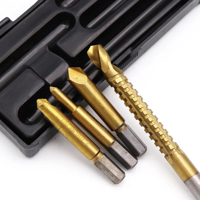 4 PCS Titanium Coated HSS Milling Drill Bits Broken Screw Extractor