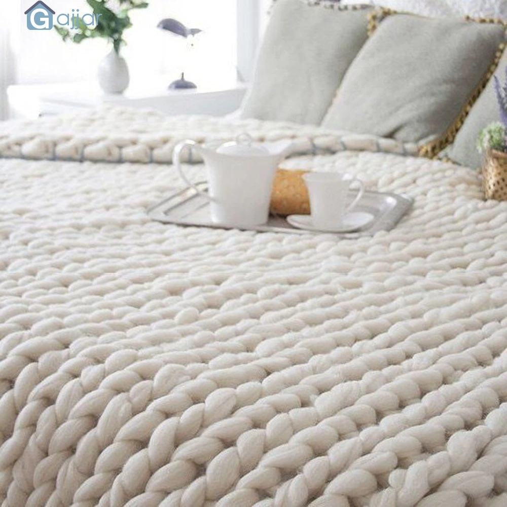 

GAJJAR 2019 HOT 100X80cm Fashion Hand Chunky Wool Knitted Blanket Thick Yarn Merino Wool Bulky Knitting Throw Blankets 18Oct25