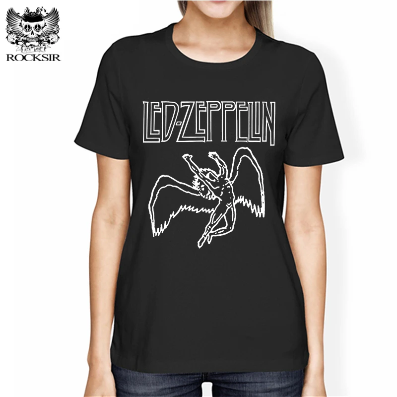 

Rocksir Brand Hot Led zeppelin Women T-Shirts Fashion 2018 Punk Rock Short Sleeve Cotton Tshirts Summer Tee Tops Casual Clothing