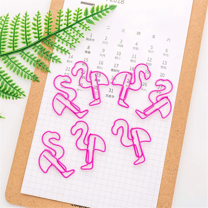 

12pcs Pink Metal Flamingo Bookmark Planner Paper Clips Book Bookmarks Student Creative Stationery School Office Supply Trombones