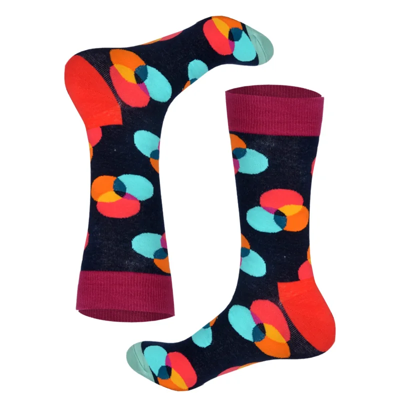 LIONZONE бренд, осенне-зимние носки для мужчин, модные носки в стиле хип-хоп, 28 цветов, цветные хлопковые носки с изображением животных и цветов - Цвет: RedOverlappingCircle