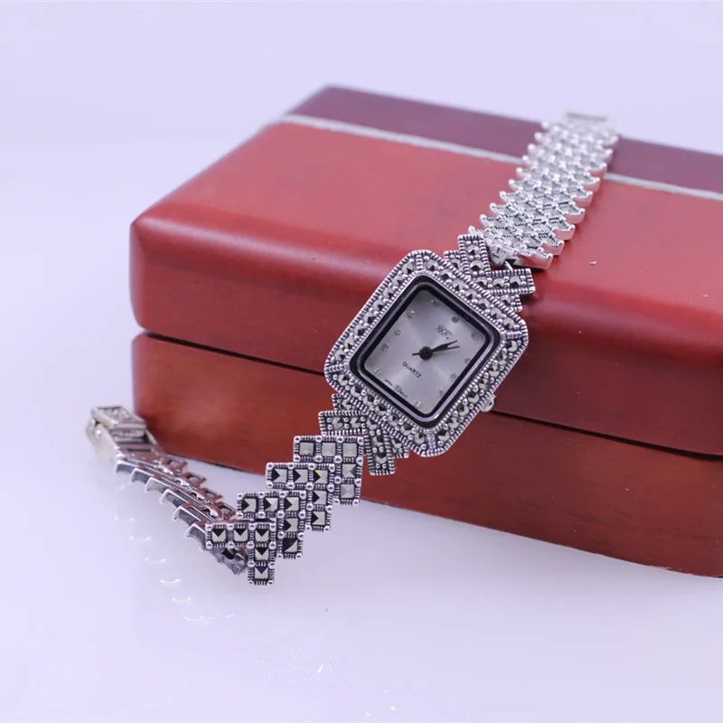 quartzo s925 pulseira de prata relógio quadrado