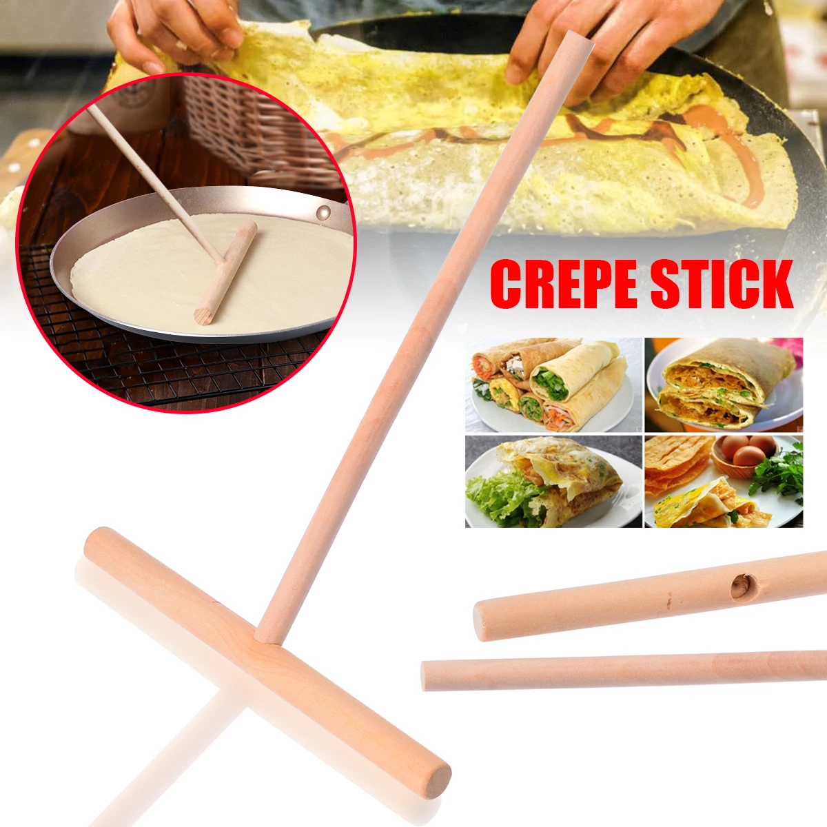 2X Wooden Rake Round Batter Pancake Crepe Spreader Kitchen Tool Kit DIY 15cmhz