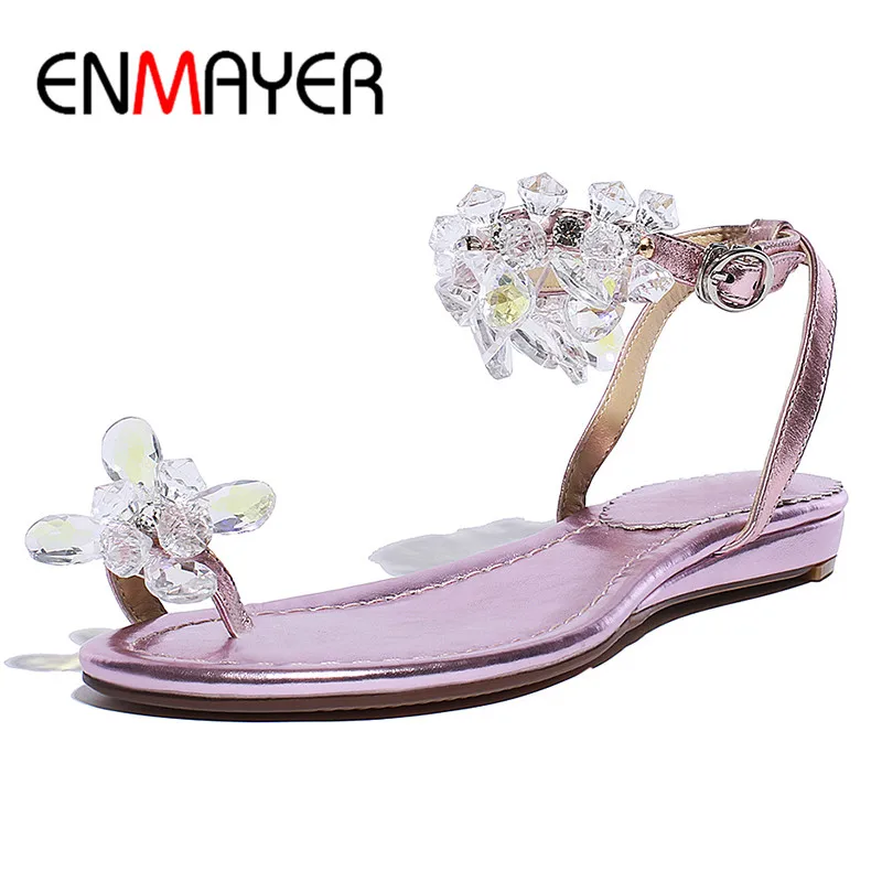 

ENMAYER Sandals Franges Femme Crystal Charms Open Toe Genuine Leather Women Summer Shoes Size 39 Fishmen Sandals Party Shoes