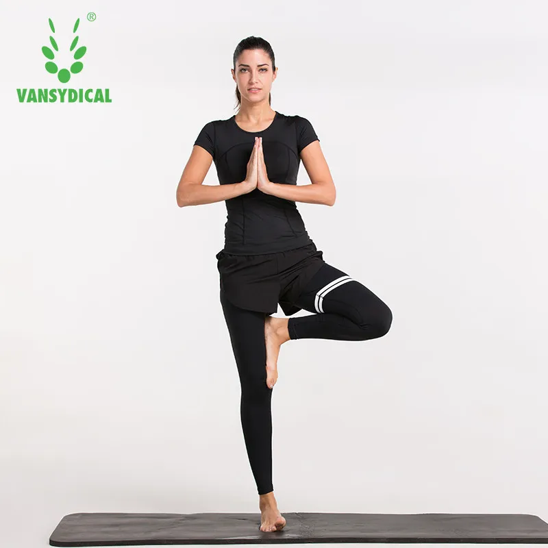 

Vansydical Women Yoga Sport Suit Bra Set 4pcs Female Sportswear Gym Running Fitness Workout Clothes Shorts+Shirt+Bra+Tights Yoga