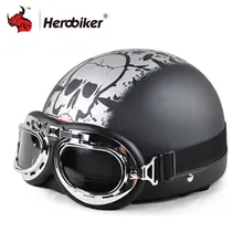 2018 Cool Skull Open Face Half Motorcycle Helmet Goggles Visor Motocross Mask Moto Helmet Vintage Half