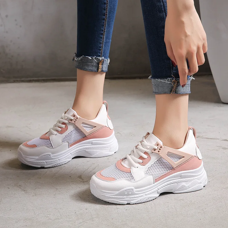

NAUSK 2019 Spring Fashion Mesh Women Vulcanize Shoes Fashion Women Platform Sneakers Lace Up Female Trainers Dad Shoes