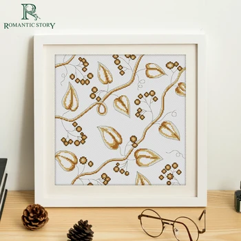 

Romantic Story Cross Stitch Kits DIY Needlework For Embroidery Golden Flower Vine,stitch cross kit