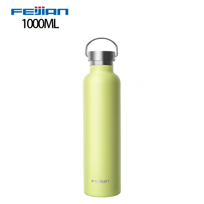 Feijian Sports Thermos bottle Stainless Steel Insulated Outdoor Drinking Water Bottle Vacuum flask travel kettle shaker - Цвет: 1000ml yellow