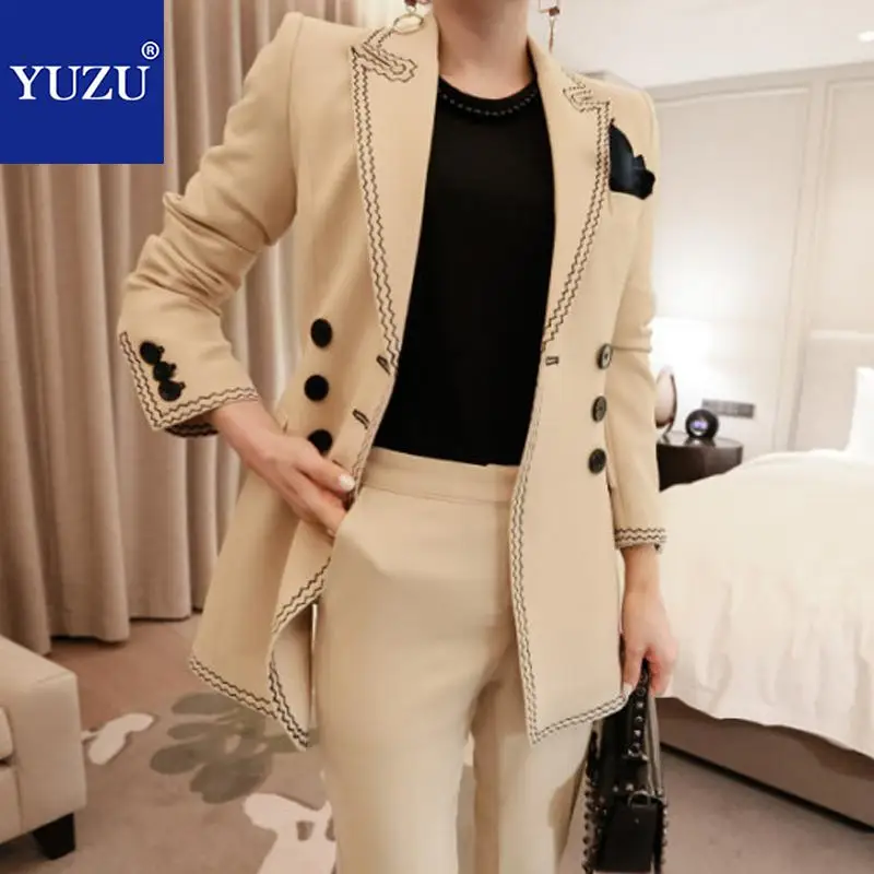 Suit Women Apricot Business Suits Ladies Double Breasted Turn-down Collar 2018 Autumn Fashion 2 Pieces Blazer And Pants Set Suit Women Apricot Business Suits Ladies Double Breasted Turn-down Collar 2018 Autumn Fashion 2 Pieces Blazer And Pants Set