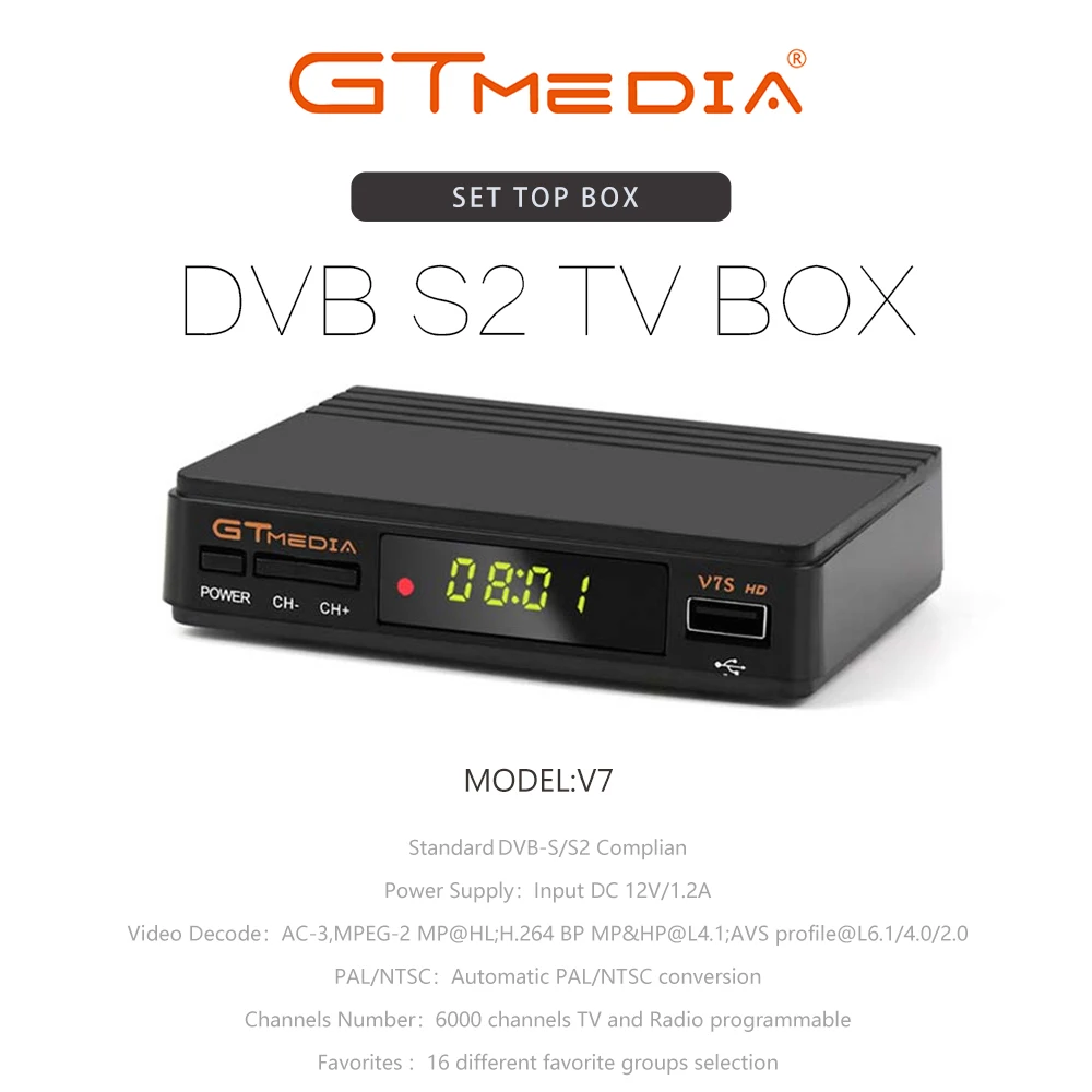 GTMEDIA V7S HD спутниковый ресивер ТВ приставка DVB-S2 V7S HD 1080P Freesat Поддержка PVR, AC3 Dolby Cccam, Youtube, wifi телеприставка es