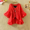 Women Floral Print Blouse Casual V-Neck Chiffon Blouses Lady Lantern Sleeve Ruffles Shirts irregular Blusas Tops Plus Size A1338 3