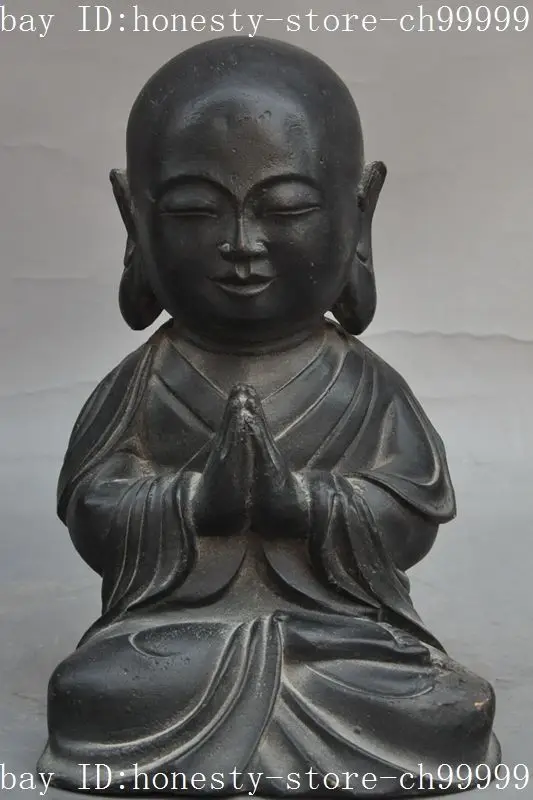 

8" old china chinese buddhism bronze fane pray joss buddhist buddha monk statue