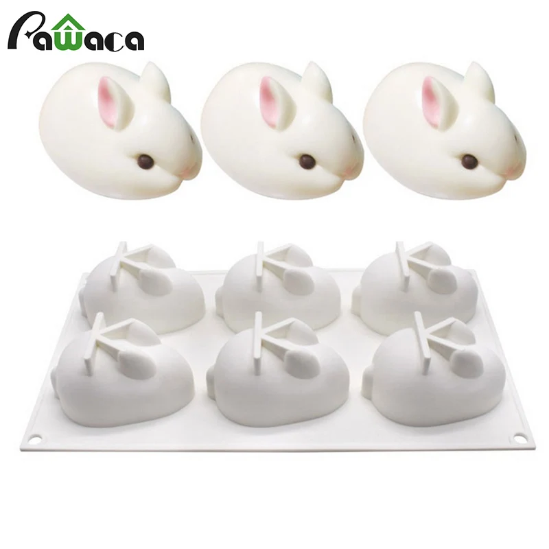 3D 6 cavity Silicone Bunny Rabbit Shaped Cake Mold DIY Mousse Dessert Cake Baking Mould Bakeware