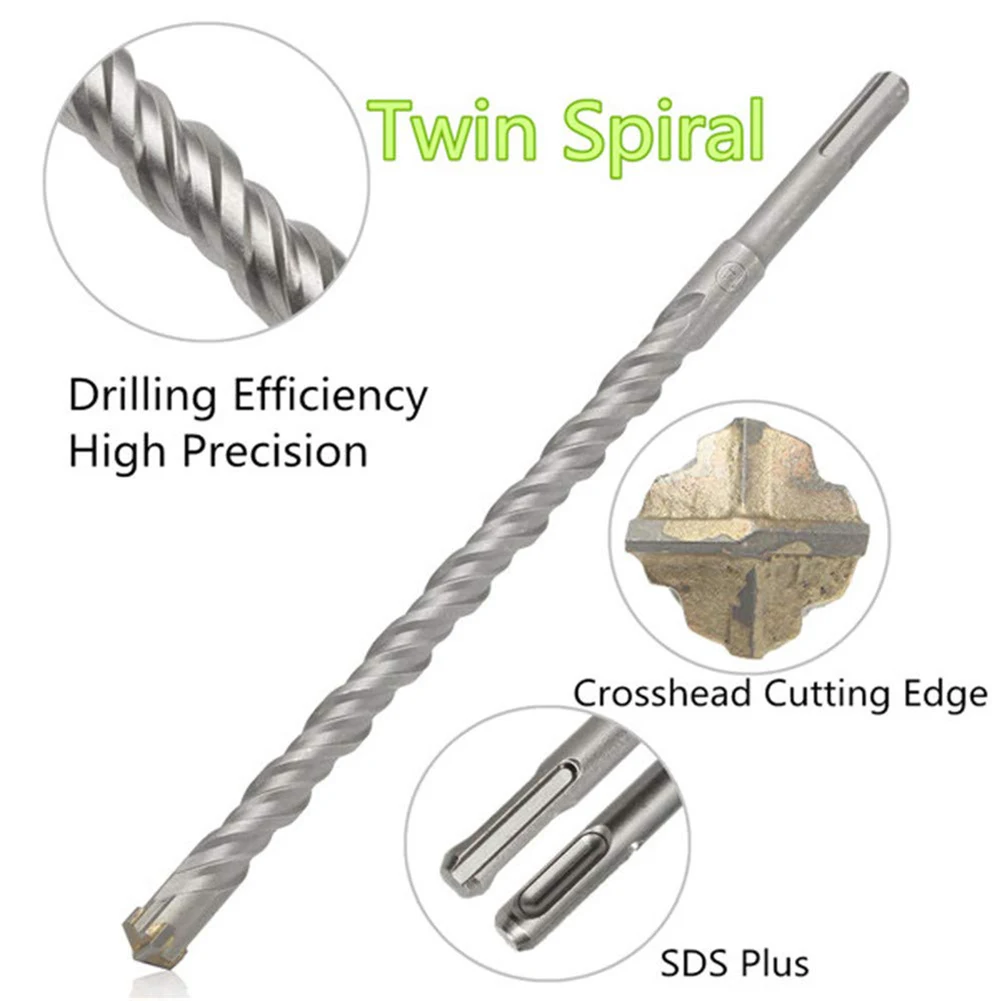 

1pcs 16*450mm SDS Plus Crosshead Twin spiral Hammer Drill Bits Woodwork Twist Round Shank Twist Electric Hammer Drill Bit