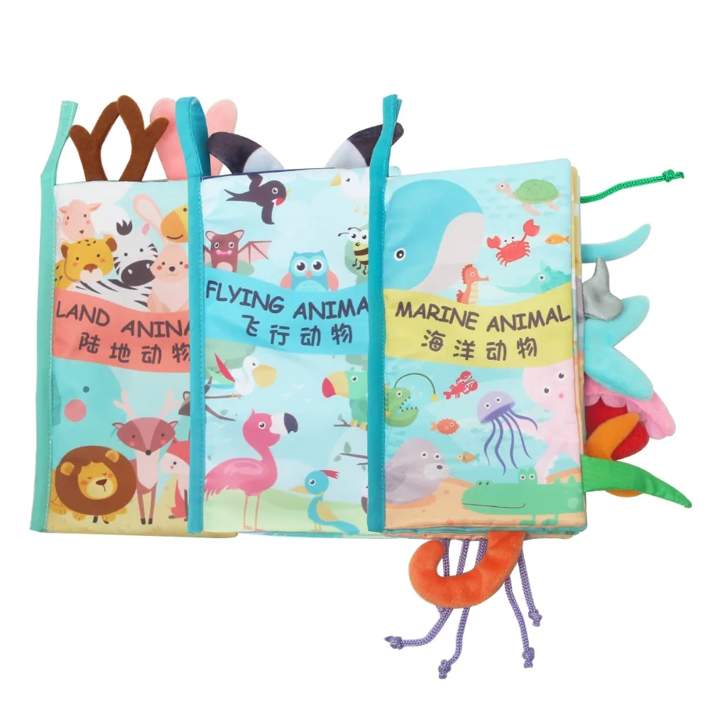 

New Newborns Kids Early Educational Reading Toys Animal Bell Soft Tail Cloth Books Gifts Toys For Baby with Aminal Tails