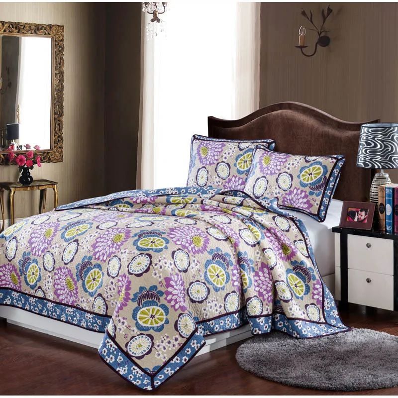 

CHAUSUB Print Quilt Set 3-piece Quilted Bedspread King Queen Size Washed Cotton Quilts Bed Cover Sheets Pillowcase Coverlets