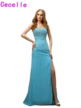 

2017 Classic Sexy Mermaid Long Blue Prom Dresses Long Beaded Crystals Sweetheart Split Sexy Formal Evening Prom Dress Custom