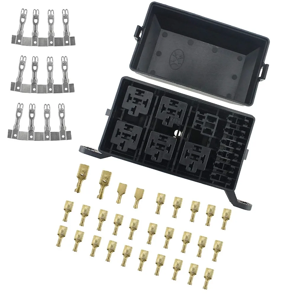 12 Slot Relay Box 6 Relays Fuses Holder Waterproof Line Protection For