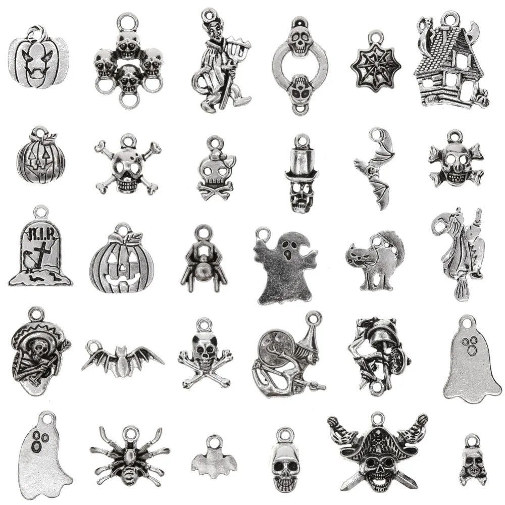 

30Pcs/Set Halloween Charms-Bat, Pumpkin lantern,Spider,Witch,Skull,Cat Charms pendant Craft Supplies Pendants for DIY #281884